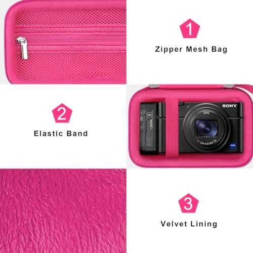 Image of Canboc Carrying Case for Sony RX100 VII / RX100 VI / RX100 V / RX100 IV / RX100 III Compact Digital Camera, Point and Shoot Vlogging Camera Bag, Zipper Mesh Pocket fits USB Cable, Batteries, Rosered