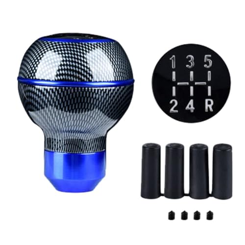 Image of AutoBizarre 5 Speed Polished Aluminum Base Metal Ring Carbon Fiber Gear Knob Gear Shifter Handle Knob for All Manual Transmission Cars (Blue)