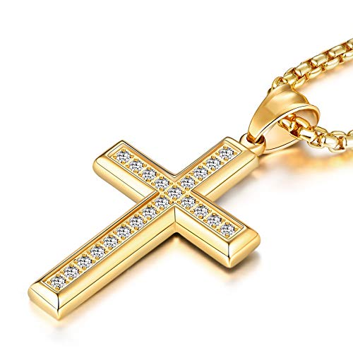 YL Men's Cross Necklace 316L Stainless Steel Jesus Ankh Pendant Rolo Chain Jewelry