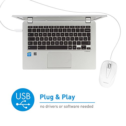 Macally UCTURBO 3 Button USB-C Wired Mouse for MacBook, MacBook Pro, white