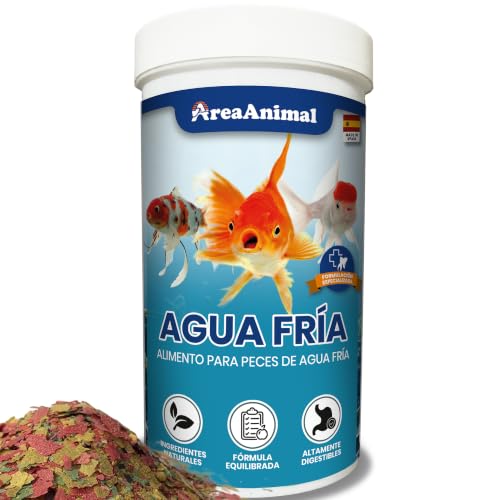 AreaAnimal - Comida Peces Agua Fria, Comida para Peces 50G/250ML, Alimento Goldfish y Cualquier Pez de Agua Fría Enriquecida con Vitaminas y Minerales, No Apto para Alevines