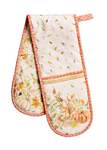 Maison d' Hermine Double Oven Mitt (18 cm x 89 cm) 100% Cotton Heat Resistant BBQ Cooking Gloves with Loop for Christmas Decorations Baking Cooking Barbeque Handling Hot Pan (Pumpkin Passion)