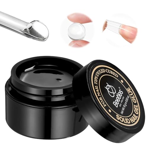 Beetles Solid Nail Glue Gel for Tips, 15g Strong Adhesion for Press on Acrylic Tips, Clear Hard Gel 3D Sculpting for Christmas Nail Art UV Light Cured