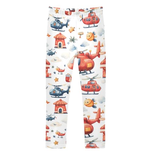 Boccsty Watercolor Cute Fire Engine Helicopter Girls Leggings Kids Yoga Pants Dance Active Tights 4T