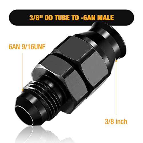 SYKRSS 6AN Male to 3/8" Hardline Tube Fuel Line Fitting, 3/8 inch OD tube to 6AN male Straight Hard Tube Adapter Aluminum 1PC — view 2