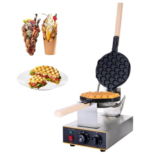 ZOLPINL Máquina para Hacer gofres de Burbujas Comercial, 1400 W, giratoria, con Control de Tiempo y Temperatura, Mango de Madera Antiadherente, Ideal para restaurantes, cafeterías, panader