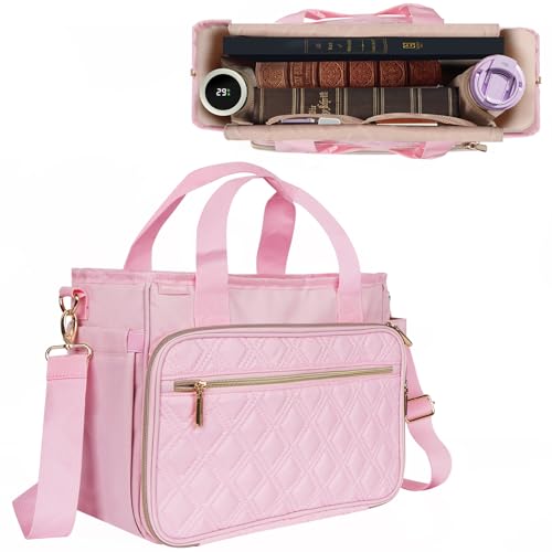 AHIBIO Bolsa Bíblica Feminina Grande Capa Bíblica Multifuncional Rosa com Alça de Ombro para Transporte de Bíblia