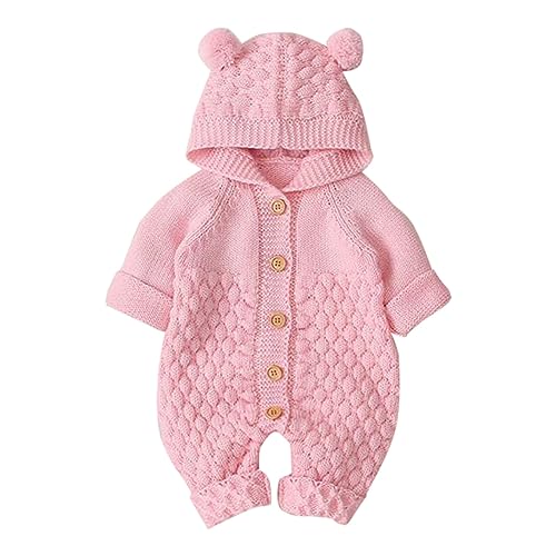 Newborn Baby Boys Girls Bear Hooded Romper Knitted Sweater Outfits Solid Jumpsuit Onesi𝐞 Fall Winter Clothes