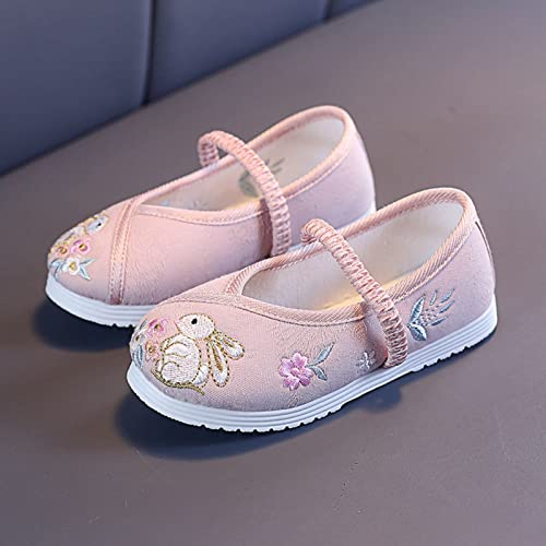 Girls Flat Bottomed Embroidered Sandals Fashionable Costume Children Performance Children Embroidered Girls Shoes 13 (Pink, 9 Toddler)2