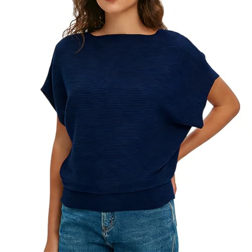 Image of EDSTAR Women Dolman Batwing Sleeves Knitted Sweaters Winter Boat Neck Pullovers Tops