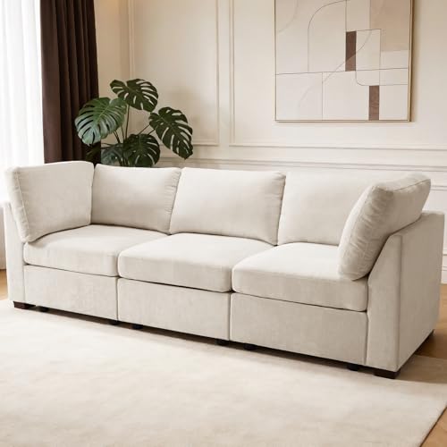 Image of TEKAMON 94 inch Modern Sofa Modular Sectional Couch, 3-Seat Chenille Deep Seat Sofa for Living Room, Bedroom and Apartment, Beige