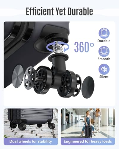 Image of LIGHT FLIGHT Expandable Carry On Luggage 22x14x9 Airline Approved with Double Spinner Wheels, 20 Inch Lightweight Hard Shell Rolling Suitcases with TSA Lock, Black