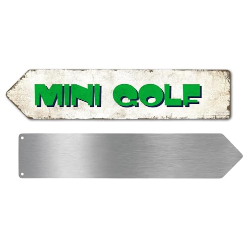 Mini Golf Metal Sign by DC | Arrow Metal Directional Signage for Indoor & Outdoor Use | 3x12