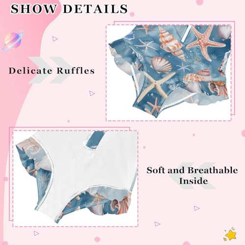 Girls One Piece Swimsuits Long Sleeve Swimsuit Zipper Bathing Suits Starfish Conch Blue Ocean4