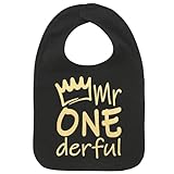 Aiden's Corner Handmade Cute Baby Boy Mr Onederful First Birthday Smash Cake Bib - 1st Birthday Bibs (Gold Black)