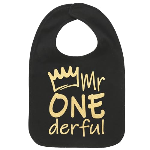 Aiden's Corner Handmade Cute Baby Boy Mr Onederful First Birthday Smash Cake Bib - 1st Birthday Bibs (Gold Black)