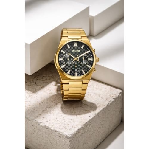 Image of Sonata Festive 2.0 Quartz Green Round Dial Men's Watch | Stainless Steel Strap Material | Watches for Men Analog - 77201YM01