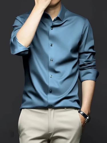 Image of IndoPrimo Men's Stylish Solid Satin Casual Shirt for Men Full Sleeve