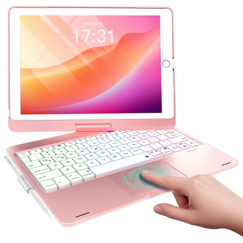 Image of Baisla iPad 9th Generation Case with Keyboard 10.2 inch(2021), 360 Rotatable with Trackpad & Rainbow Backlit,iPad Keyboard case for 9th /8th /7th, iPad Air 3, iPad Pro 10.5 (Rose Gold)