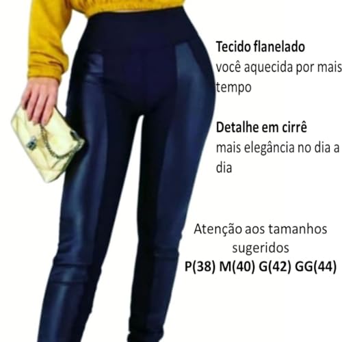 Calça Feminina Montaria legging Flanelada com cirrê Calça Cintura Alta Costura Reforçada Preto M