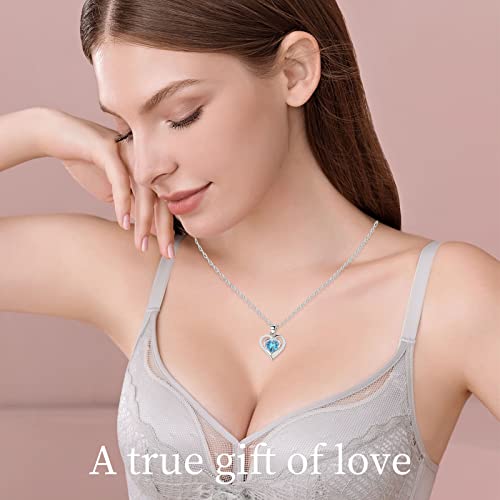 Bellstar 925 Sterling Silver Mar Birthstone Necklaces For Women, Girls,Ocean Blue Birthstone Necklace, 24K Gold Plated Zirconia Birthstone, For Birthday Christmas Valentine's Mothers' Day Jewelry Gifts #TOP2