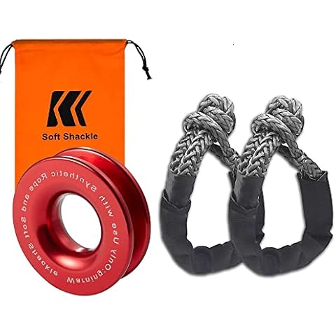 BNEEN Soft Shackle Recovery Black 1/2" X 24 Inch with Winch Snatch Recovery Ring for ATV UTV SUV Truck Recovery (41000 LBS, 1 Pack Red Ring, 2 Pack Black Shackle) Cover