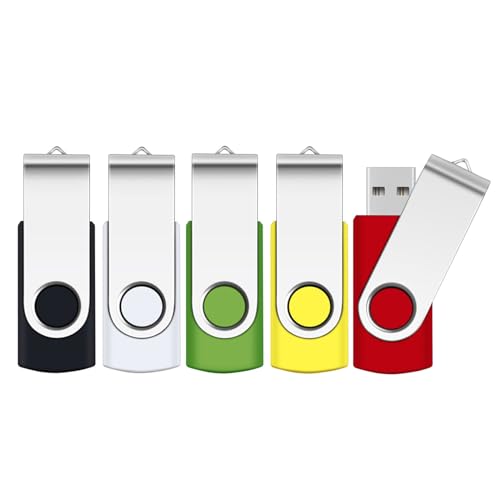PenDrives 8GB 5 Piezas USB Flsh Drives, SRVR Portátil Memorias USB 2.0 de Memoria Dispositivos Externos con Indicador LED ，Contiene 5 cordón,(Negro,Blanco,Verde,Amarillo,Rojo)