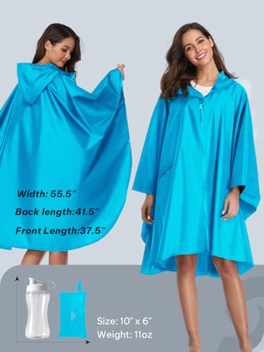 Image of SaphiRose Adult Rain Poncho Waterproof Hooded Zipper Raincoat with Pockets | OEKO-TEX Certified 100% Polyester, Lightweight Packable Storage Pouch, Heat-Sealed Seams, Quick-Dry for Outdoor Hiking