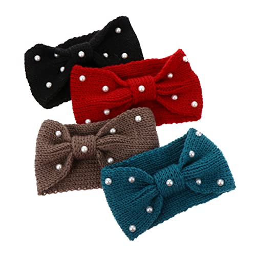 VALICLUD 4pcs Women Knitted Headbands Bow-knot Hairbands Winter Knit Hair Accessories Set for Women Multi-color Wool Blend Head Wraps