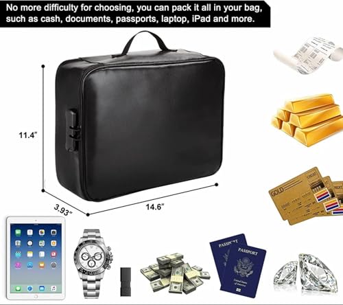 Image of Fireproof Document Bag, Large Size with 2000F Heat Insulated Color: Black | Waterproof, 3 digit Lock, Money Bag, Document Safe, Office Briefcase