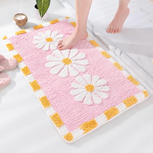 Image of Home Decor Multicolor Anti Skid Bath Mat for Bathroom, Anti Slip Bath mat, Non Slip Bath mat Door mat for Bathroom, Living Room Kitchen Bedroom (Pink & White F;ower)
