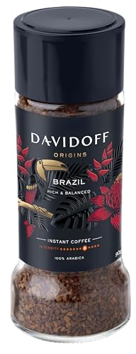 Image of Davidoff Origins Brazil Flavour Instant Coffee, 8 /12 Intensity - 100% Arabica - 90G, Granule, Glass Bottle - Pack Of 6
