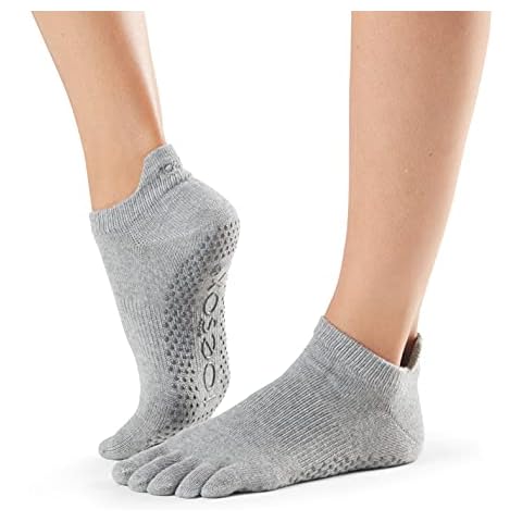 Toesox Unisex's Full Toe Low Rise Yoga & Pilates Grip Sock, Heather Grey, M, S018 Cover