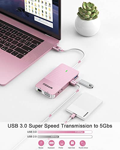 Image of QGeeM USB 3.0 Laptop Docking Station, Triple Display USB Hub Hdmi Splitter Extender Dual Monitor,USB Dock with 2 HDMI,VGA,USB 3.0,Compatible for MacBook M1 M2 M3 M4 Dell HP Lenovo Mac OS-Pink