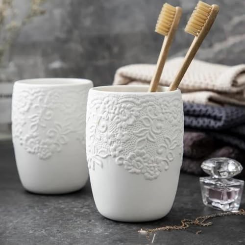 Ensemble salle bains relief céramique blanche kit décoration quatre pièces