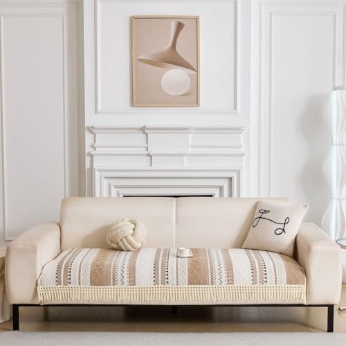 Image of HOMETHREADS Innovative European Premium Style Anti Slip Cotton Sofa Cover Mat with PVC Backing for Non-Slip Comfort (Beige, 1 Seater Large | 70x90cm)
