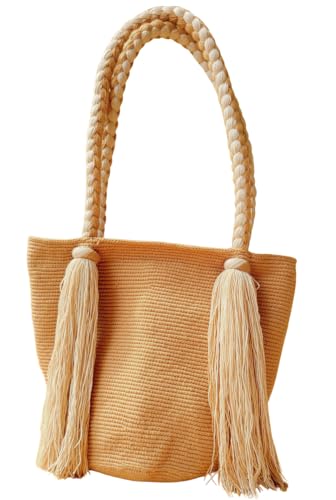 Sac Wayuu fait à la main TERRA FUSION M, le sac tote uni solide contre le désordre