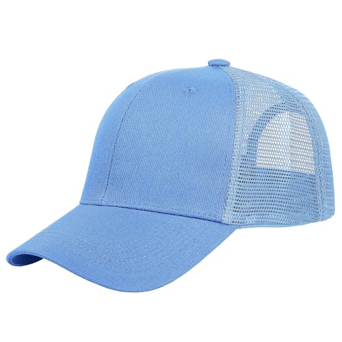 Falari Trucker Hat Baseball Cap Structured Plain Design 6 Panel Adjustable Size - Sky Blue