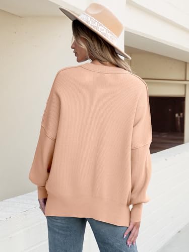 Image of ANRABESS Women Oversized Sweaters Batwing Long Sleeve 2026 Fall Outfits Crewneck Casual Knit Side Slit Fashion Pullover Top