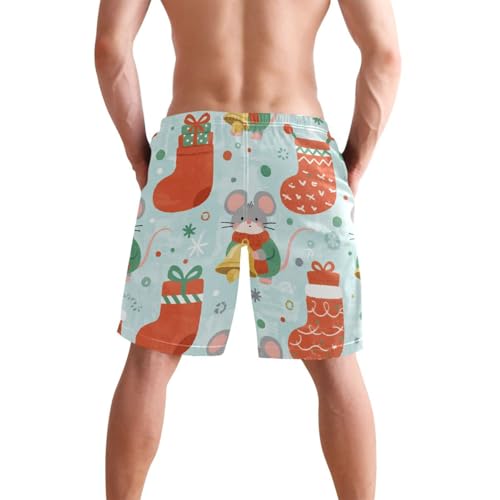 Men's Swim Trunks Quick Dry Swimming Shorts with Pocket Christmas Mice with Stockings Swimsuit Trunks2