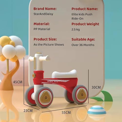 Image of StarAndDaisy Balance Bike /Push Ride on for Kids /Toddler with 4 Smooth Wheels, Music & Lights /Mini Bike for Kids (Red)