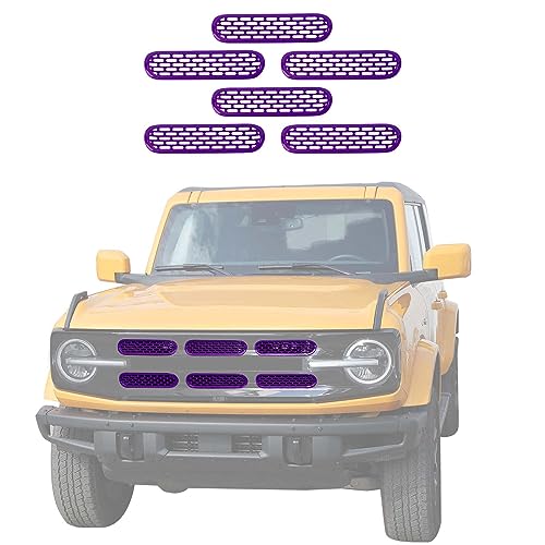 Image of Jimen Compatible with Ford Bronco 2021-2023, 6PCS Front Grille Inserts Mesh Grill Cover Exterior Trim Accessories (Purple)