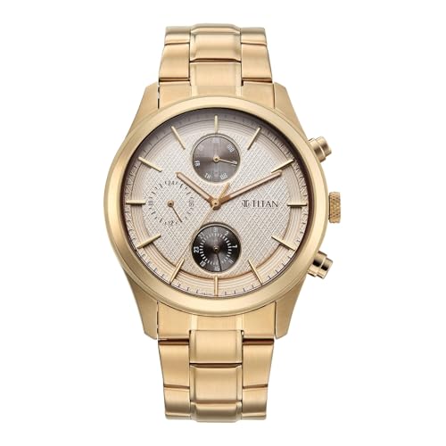 Image of Titan Classique Neo Splash Analog with Cream Dial Carnation Gold Stainless Steel Strap Watch for Men - 1805WM02