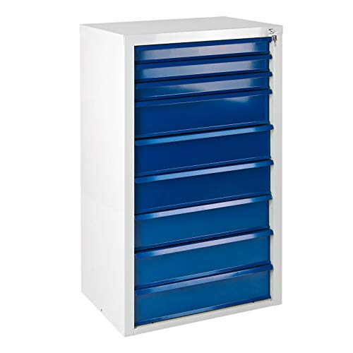 ADB Schubladenschrank Mammut, mit 9 Schubladen, Werkzeugschrank 9 Schübe, aus Metall, für die Werkstatt als Materialschrank, Komplett vormontiert, abschließbar, 70x43,5x120 cm, Hergestellt in der EU