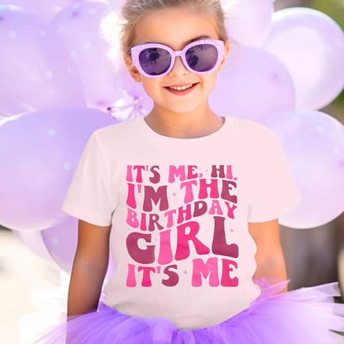 Image of LOTUCY Birthday Girl Outfit for Kids Its Me Hi Im The Birthday Girl Shirt Letter Printed Princess Birthday T-Shirt