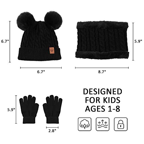 Image of Yuoahcn Kids Winter Beanie Hat Scarf Gloves Set Knit Warm Toddler Winter Cap Gloves Neck Warmer for Boys Girls 1-8 Year