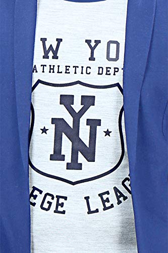 Image of Boy's Cotton White Printed T-Shirt with Blue Jacket Shrug
