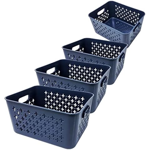 Kitchen Storage Plastic Baskets with Handle, Blue Baskets Set of 4 Cover