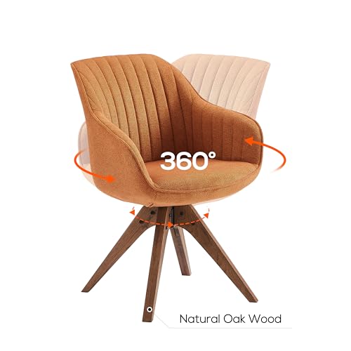 Art Leon Dining Chair, Mid Century Modern Fabric Upholstered Swivel Dining Room Chair with Wood Legs, Leisure Side Chair with Arms for Living Room, Caramel