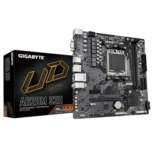 Gigabyte A620M S2H Motherboard, Supports AMD Ryzen 8000 CPUs, 5+2+2 Phases Digital VRM, up to 7200MHz DDR5 (OC)